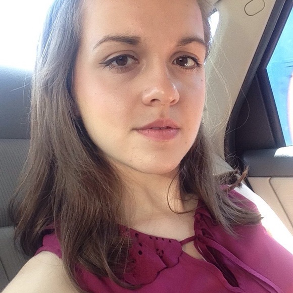 Lauren Conrad Maroon Top with Floral Suede Collar - Picture 7 of 7